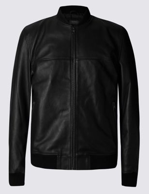 Tailored Fit Leather Bomber Jacket